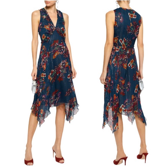 Walter Baker Dresses & Skirts - WALTER BAKER Teri Metallic Stripe Pleated Blue Floral Georgette Dress NEW Size 8